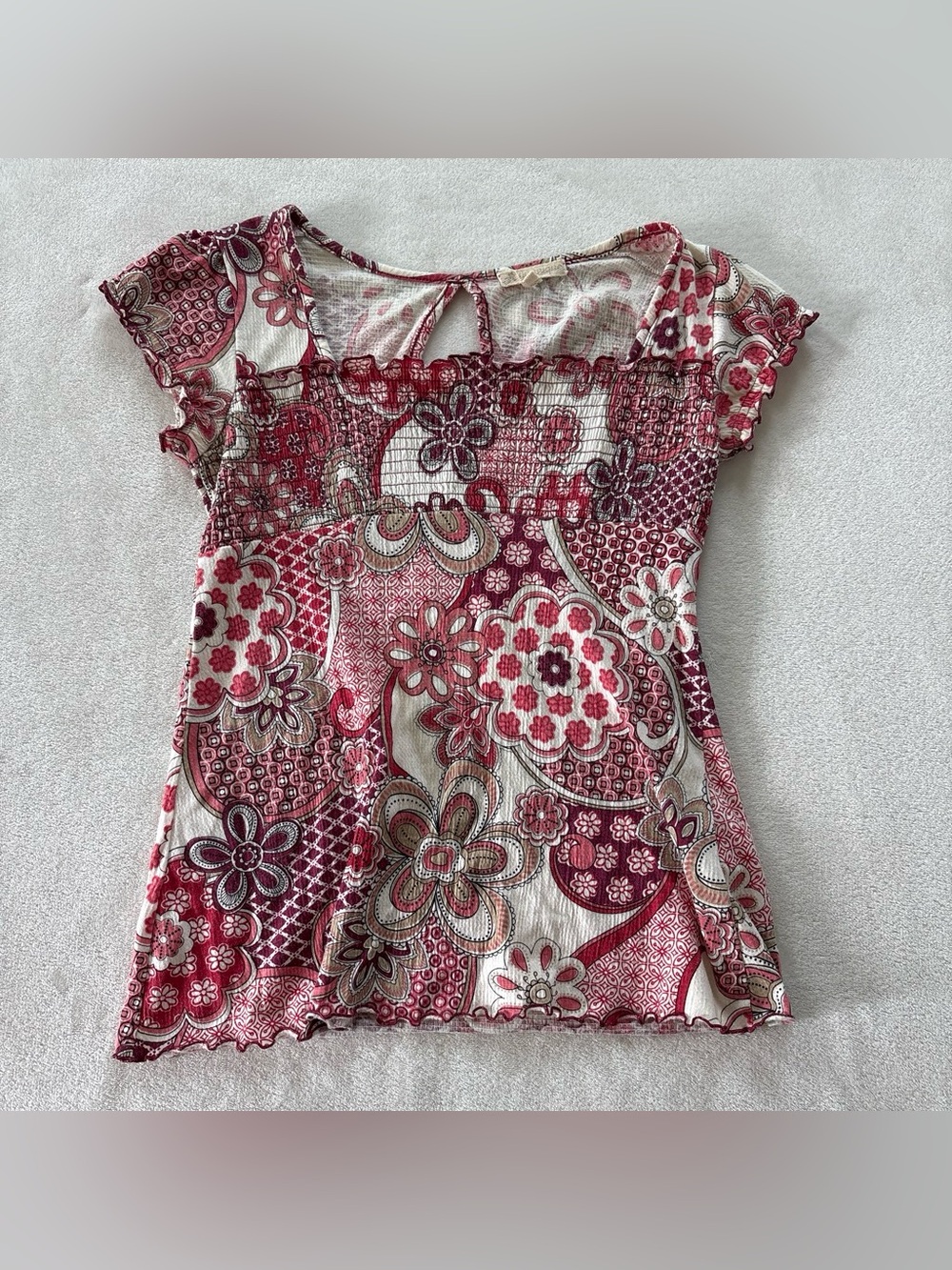 Y2K Younique Paisley Floral Pink Red Babydoll Short Sleeve Medium